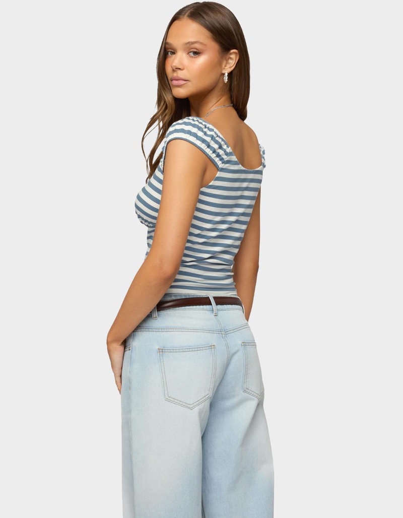 EDIKTED Aina Striped V-Neck Henley Top image number 2