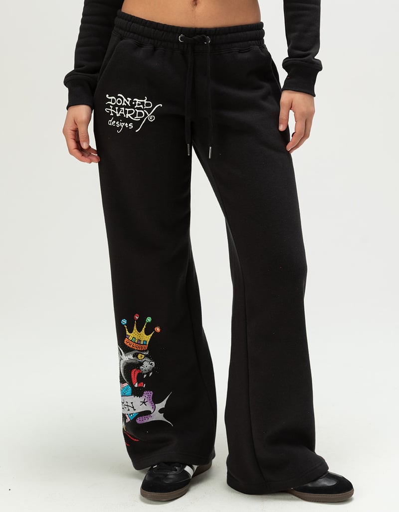 ED HARDY Ice Flower Womens Rhinestone Sweatpants image number 3