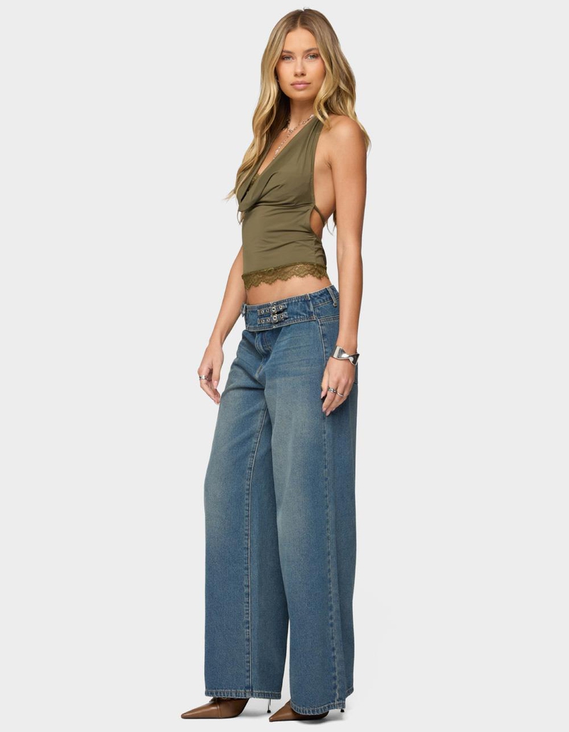 EDIKTED Layered Lacey Cowl Neck Halter Top image number 3