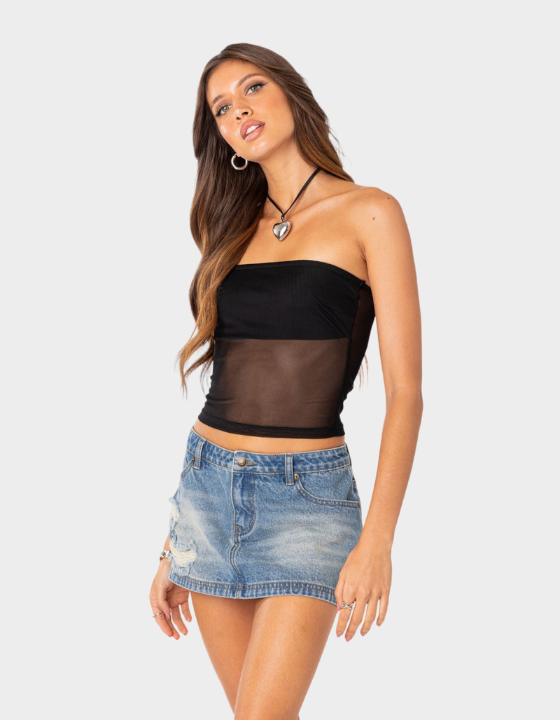 EDIKTED Celestia Sheer Mesh Womens Tube Top image number 3