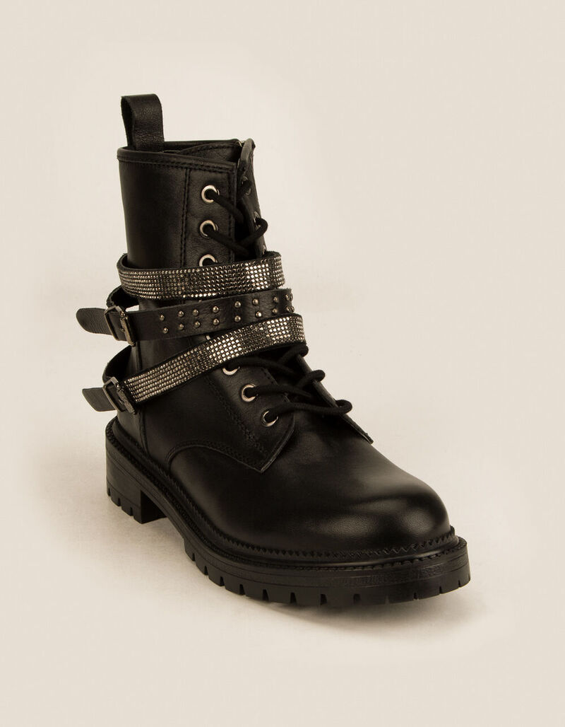 STEVE MADDEN Captain Leather Womens Combat Boots - BLACK - 385395100