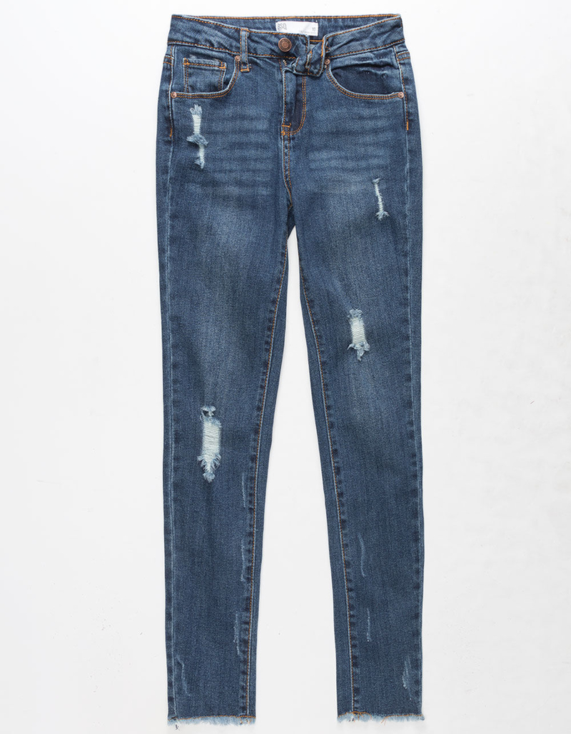 RSQ Cali High Rise Crop Medium Wash Girls Ripped Skinny Jeans image number 0