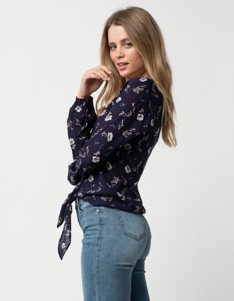 SKY AND SPARROW Button Front Floral Tie Front Womens Top image number 1