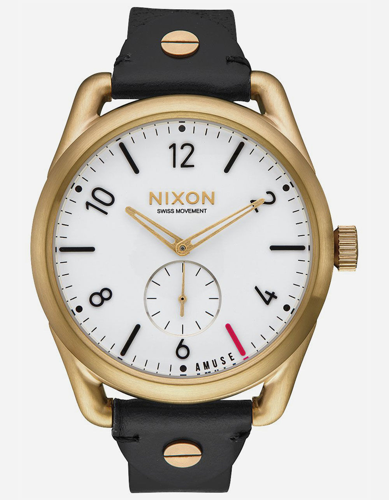 NIXON x AMUSE SOCIETY C39 Leather Black & Gold Watch image number 0