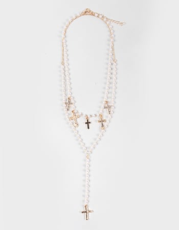 FULL TILT Cross Faux Pearl Layered Y Necklace Primary Image