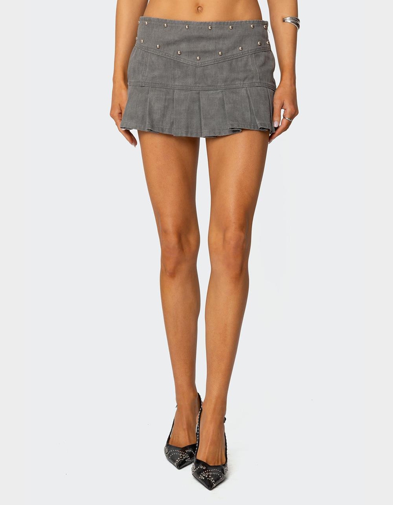 EDIKTED Stud Pleated Denim Mini Skirt image number 0