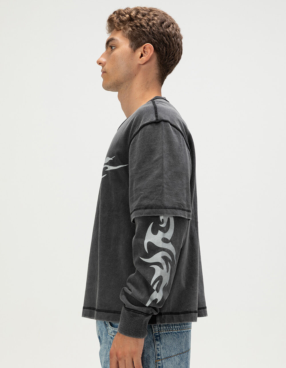 RSQ Mens Long Sleeve Boxy 2fer Tee - BLACK | Tillys