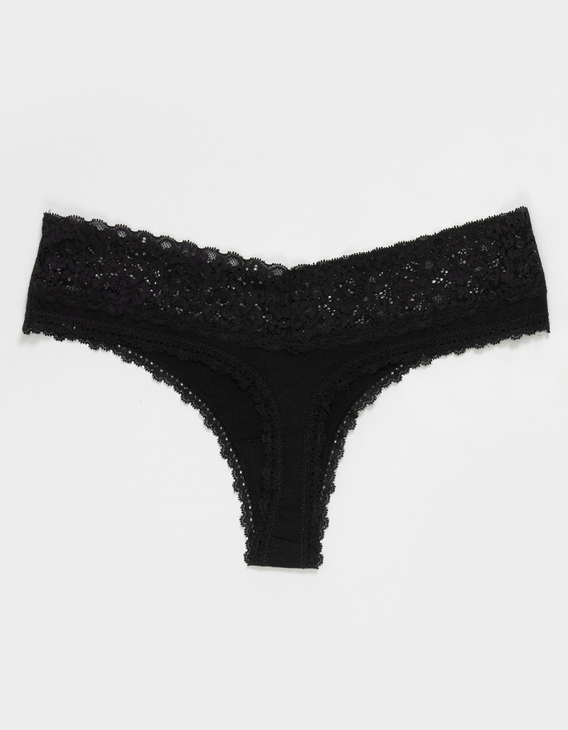 FULL TILT Stretch Cotton Lace Trim Thong image number 1