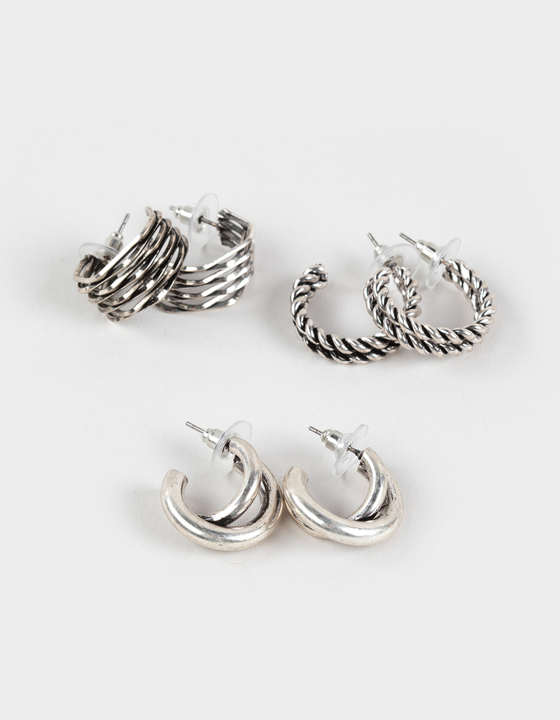 FULL TILT 3 Pack Distressed Double Hoop Earrings image number 0