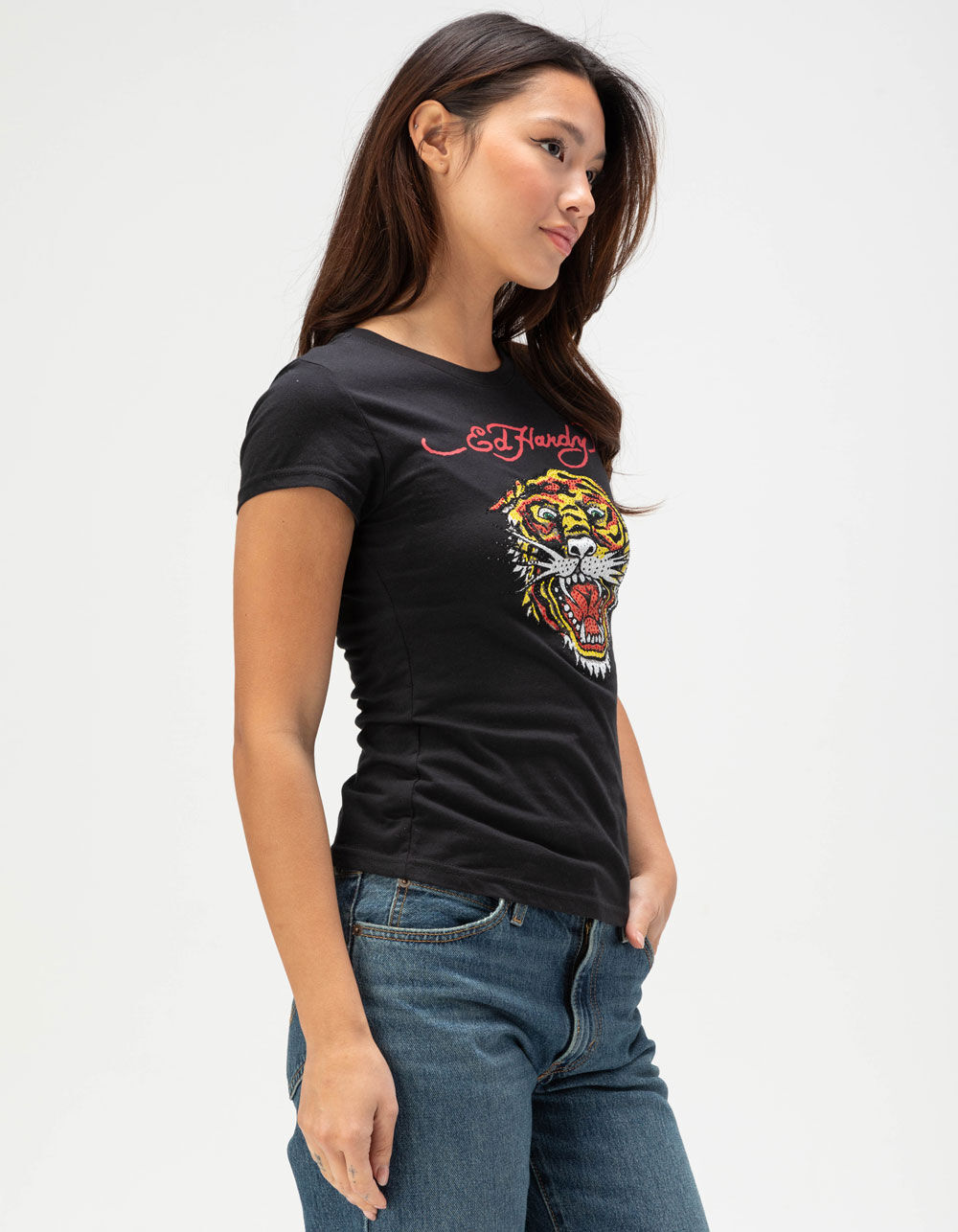 トップス Ed Hardy rhine stone design top Ed Hardy Rhinestone Dragon Cropped T-Shirt - Women's T