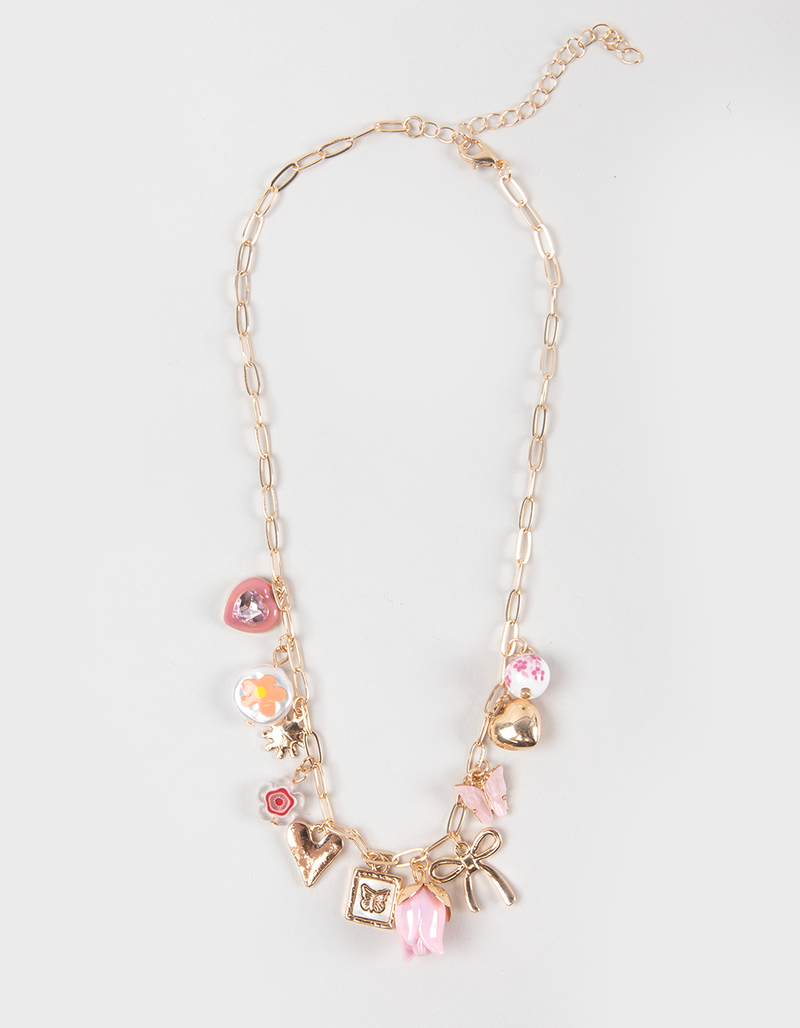FULL TILT Floral/Butterfly/Bow Multi Charm Necklace image number 0