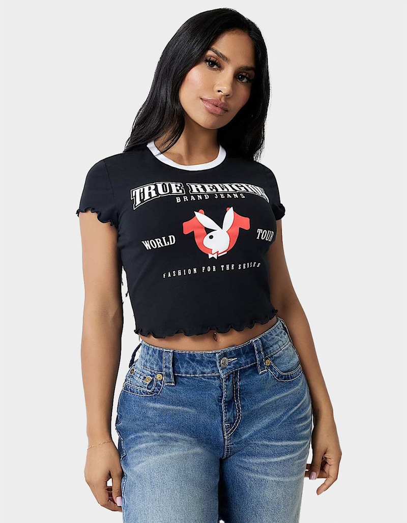 TRUE RELIGION x Playboy Lettuce Edge Hem Womens Baby Tee image number 0