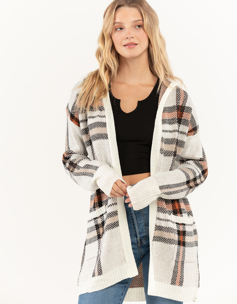 ALMOST FAMOUS Plaid Sherpa Hooded Cardigan image number 0