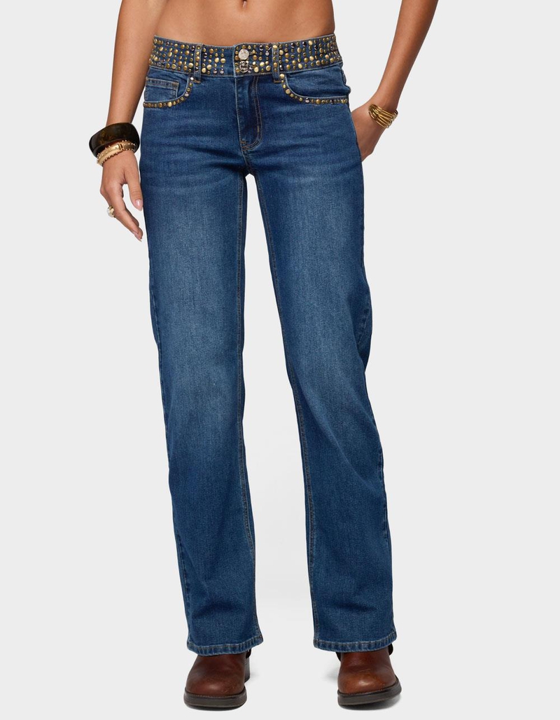 EDIKTED Studded Low Rise Straight Leg Jeans image number 0