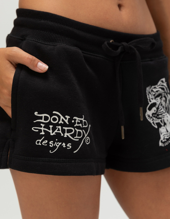 ED HARDY Tiger Head Womens Fleece Shorts Alternative Image