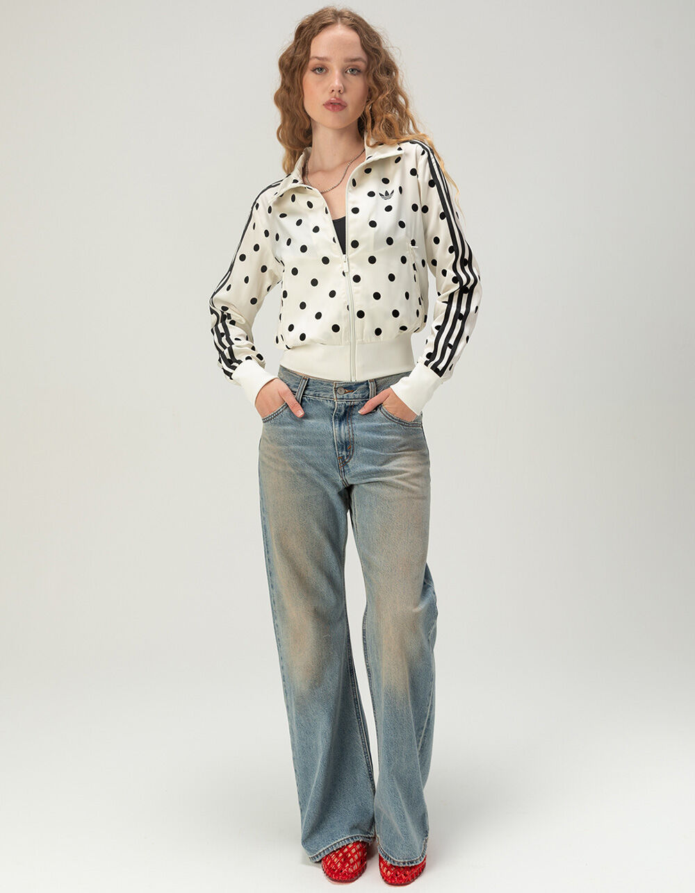 ADIDAS Originals Satin Polka Dot Womens Track Jacket - OFF WHITE