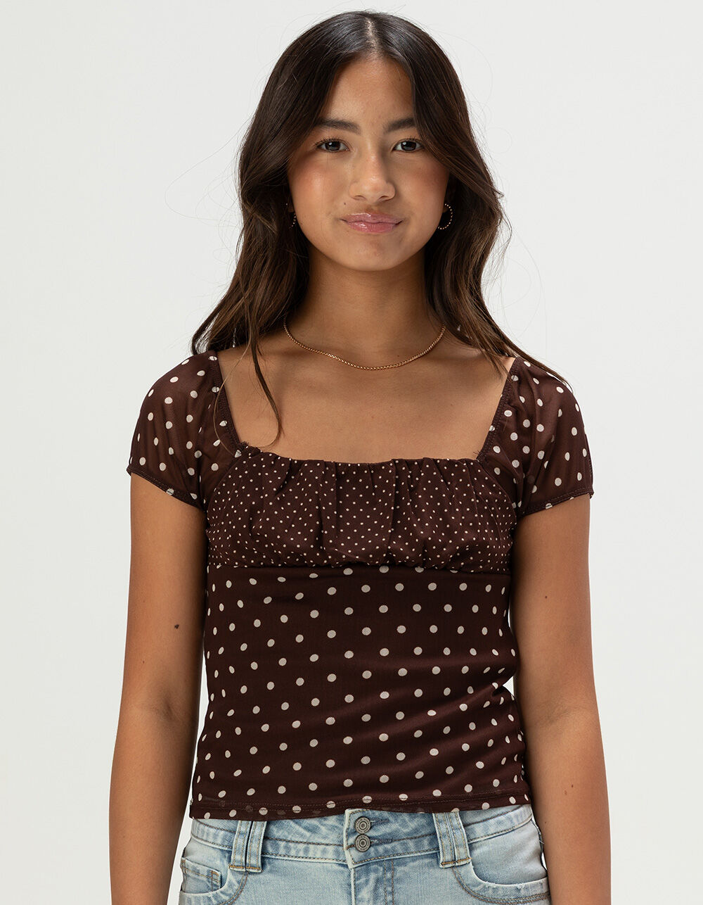 RSQ Girls Emma Mix Dot Mesh Top - BROWN | Tillys