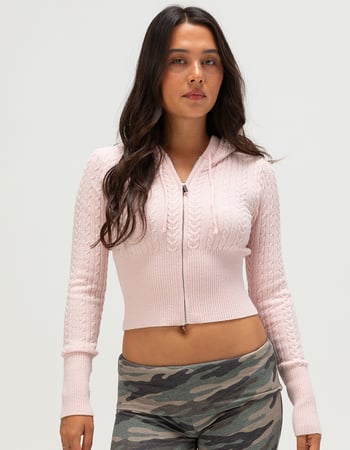 RSQ Womens Cable Knit Zip-Up Hooded Sweater Primary Image