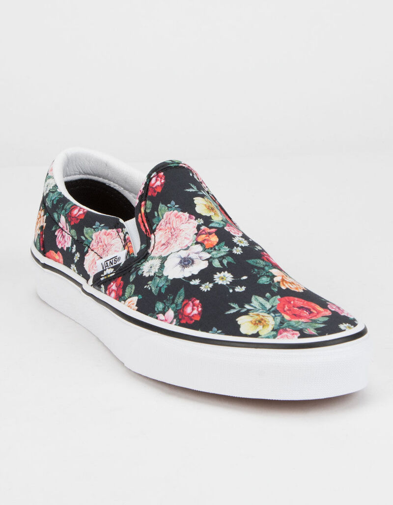 VANS Garden Floral Classic Slip-On Black & True White Womens Shoes ...