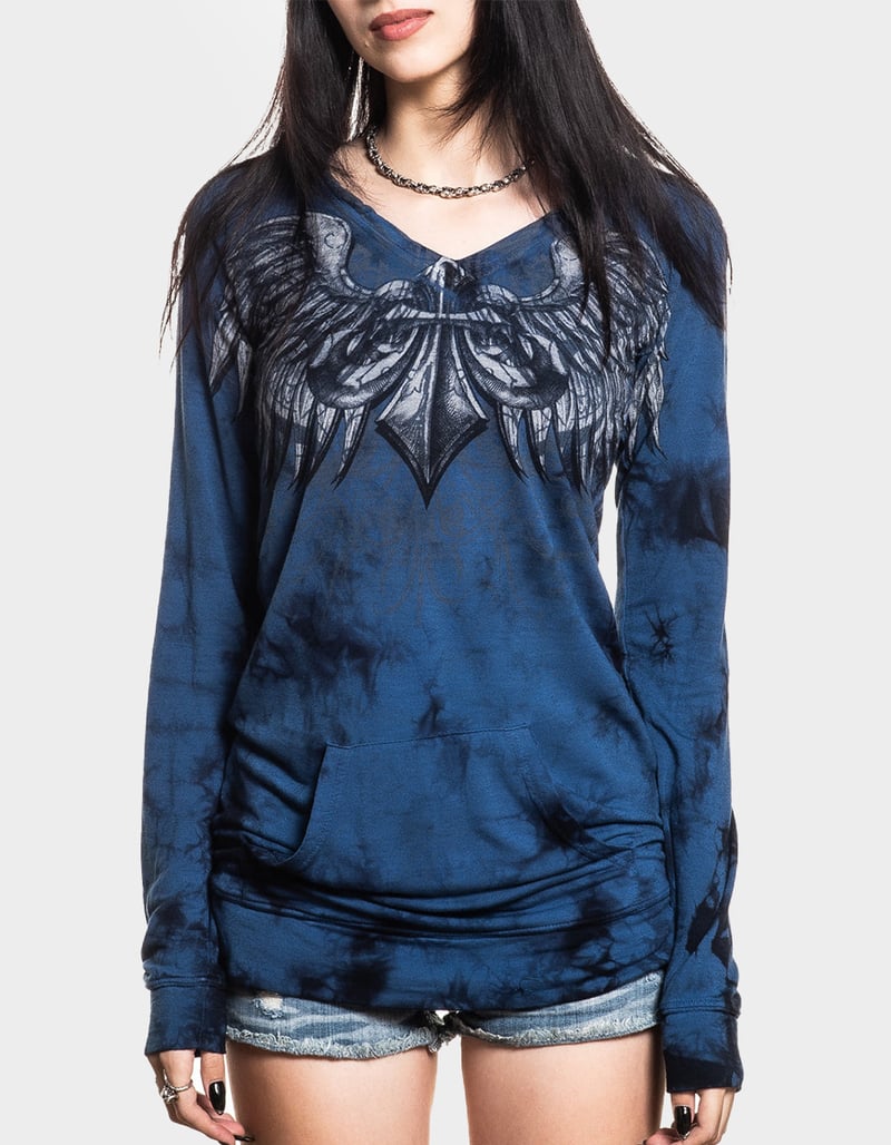 AFFLICTION Blade Killer Womens Long Sleeve Hooded Shirt image number 0