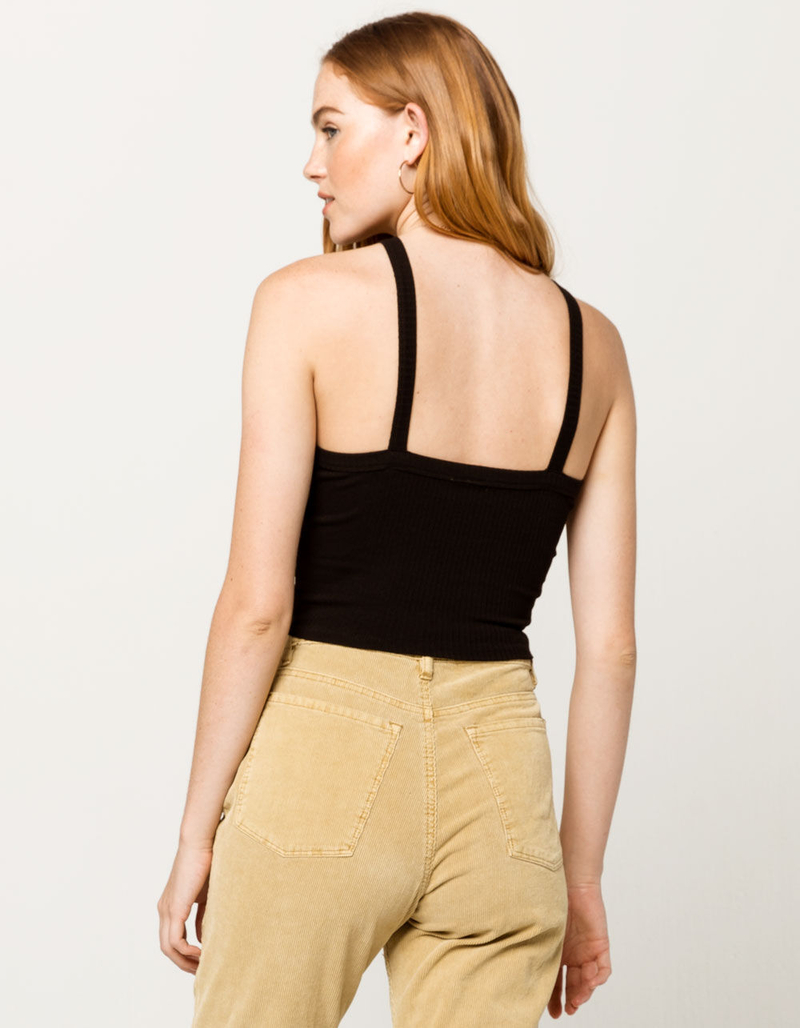 DESTINED V-Neck Black Womens Crop Tank Top image number 2