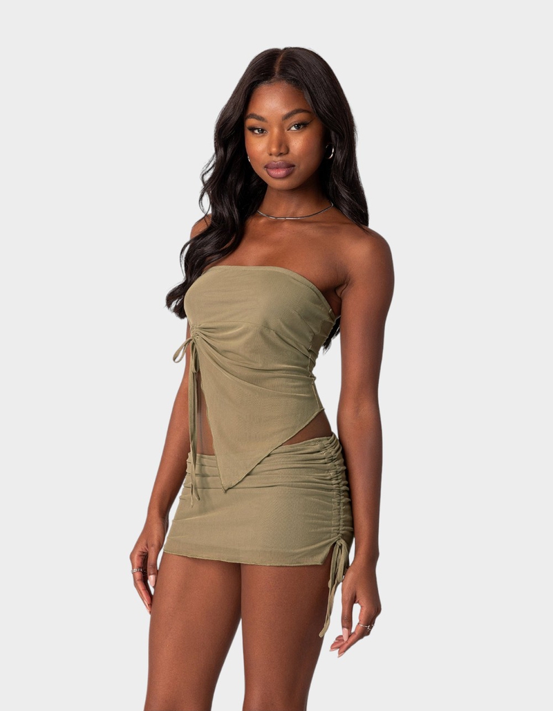 EDIKTED Joy Asymmetric Sheer Mesh Tube Top image number 4