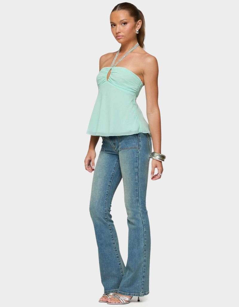 EDIKTED Sequin Chiffon Keyhole Halter Top image number 3
