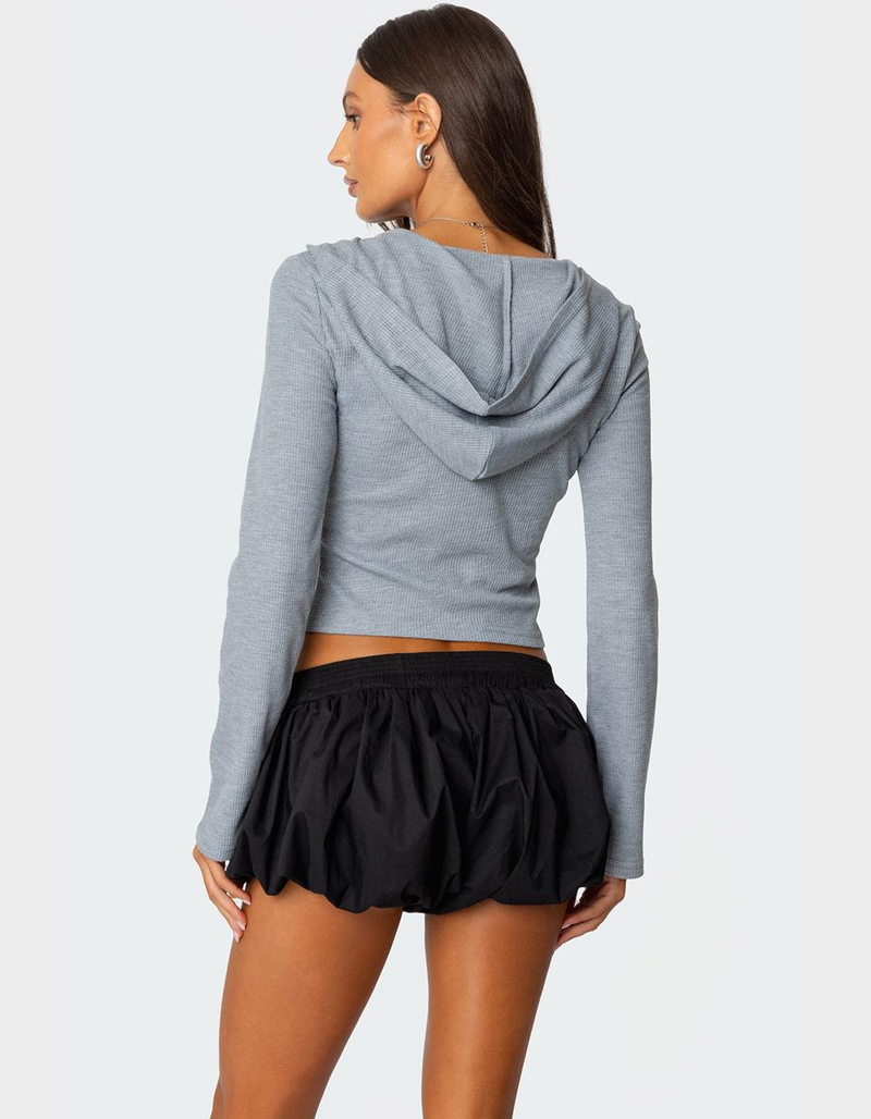 EDIKTED Hooded Henley Waffle Top image number 4
