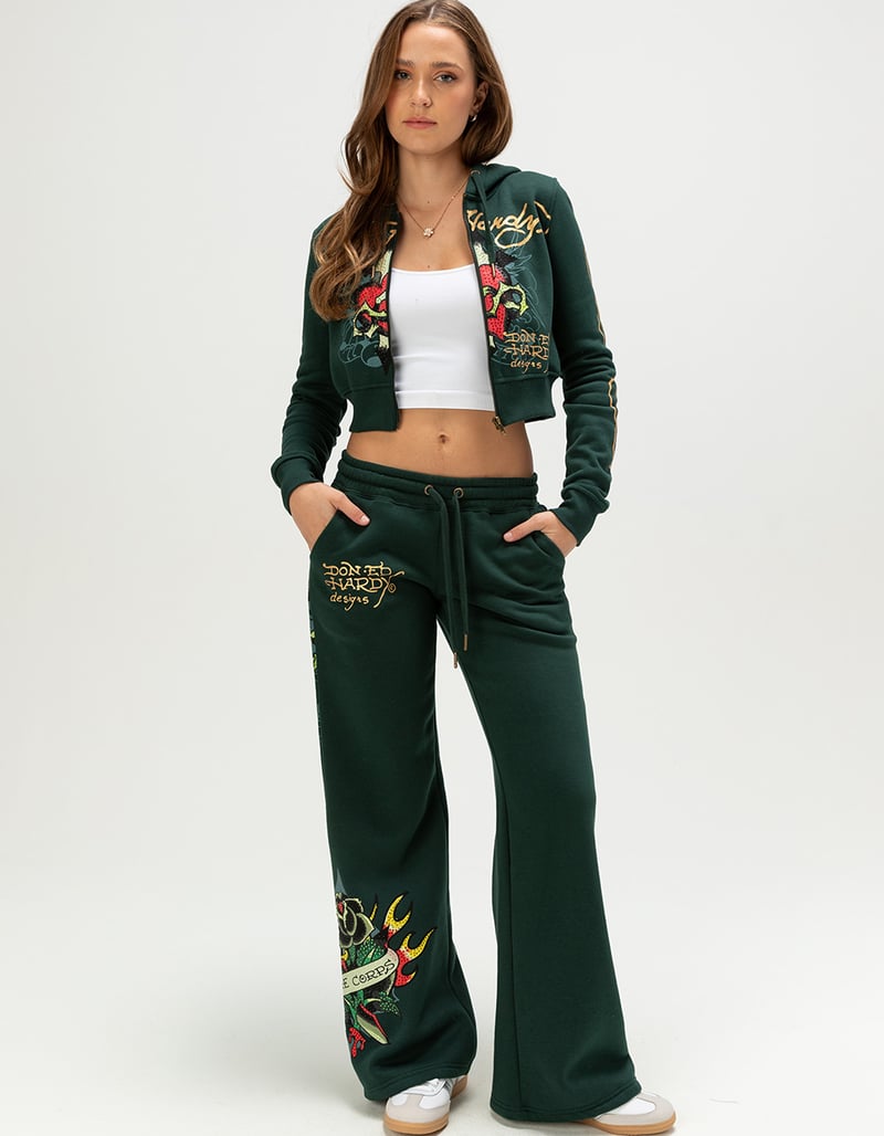 ED HARDY Sacred Heart Womens Zip-Up Rhinestone Hoodie image number 3