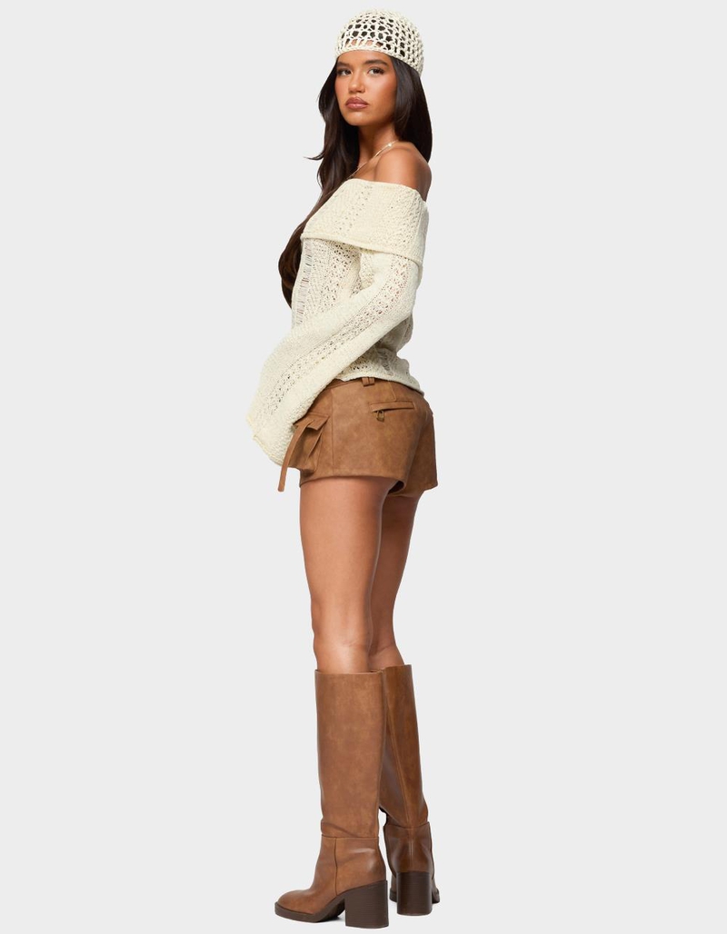 EDIKTED Renna Distressed Fold Over Knit Top image number 3