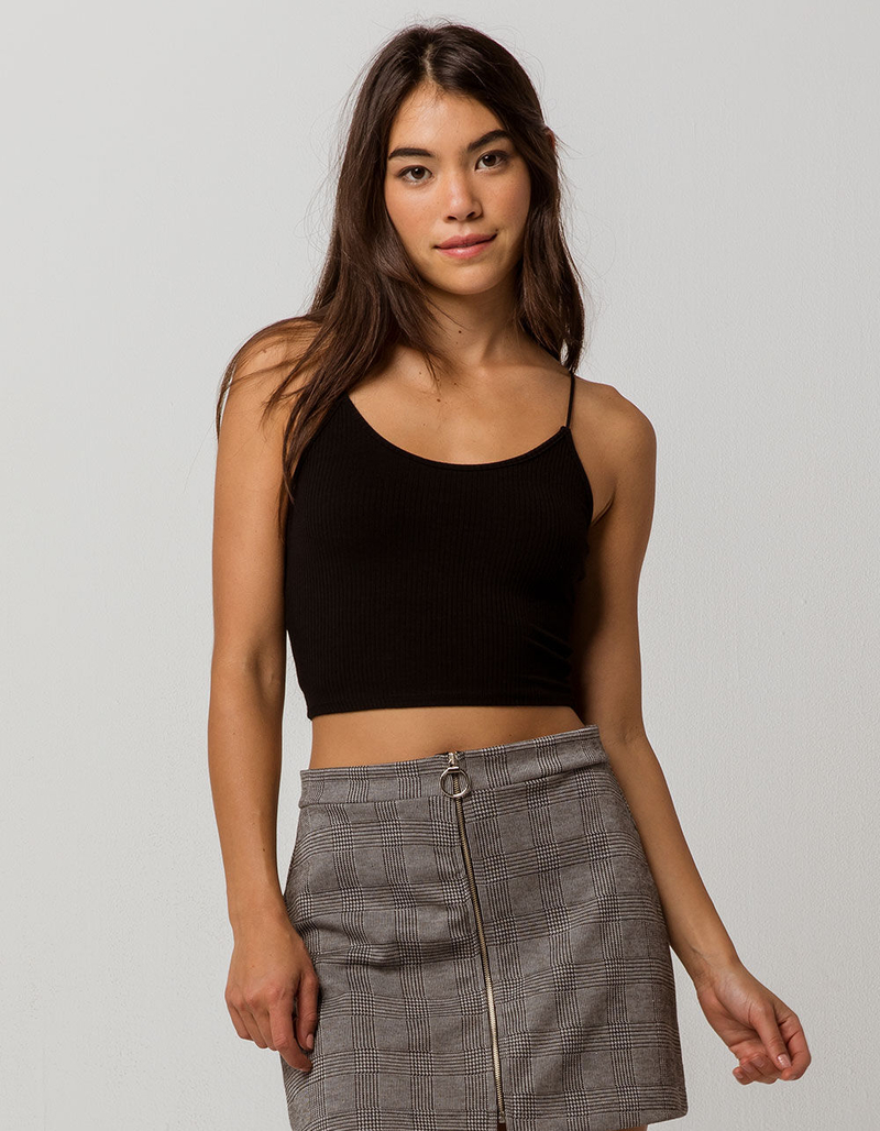 BOZZOLO Ribbed Elastic Spaghetti Strap Black Womens Crop Cami image number 1