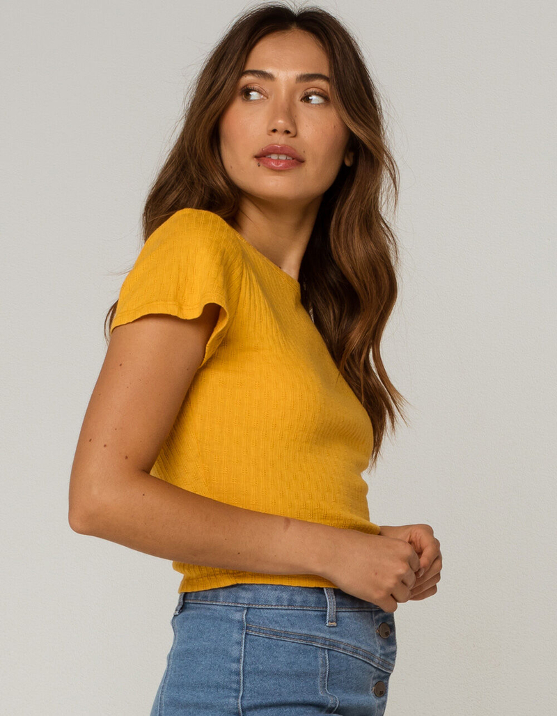 HEART & HIPS Pointelle Womens Yellow Baby Tee image number 0