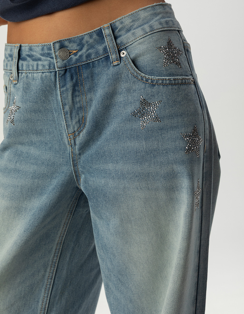RSQ Womens Low Rise Star Rhinestone Baggy Jeans image number 1
