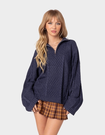 EDIKTED Oversized Quarter Zip Cable Knit Sweater Primary Image