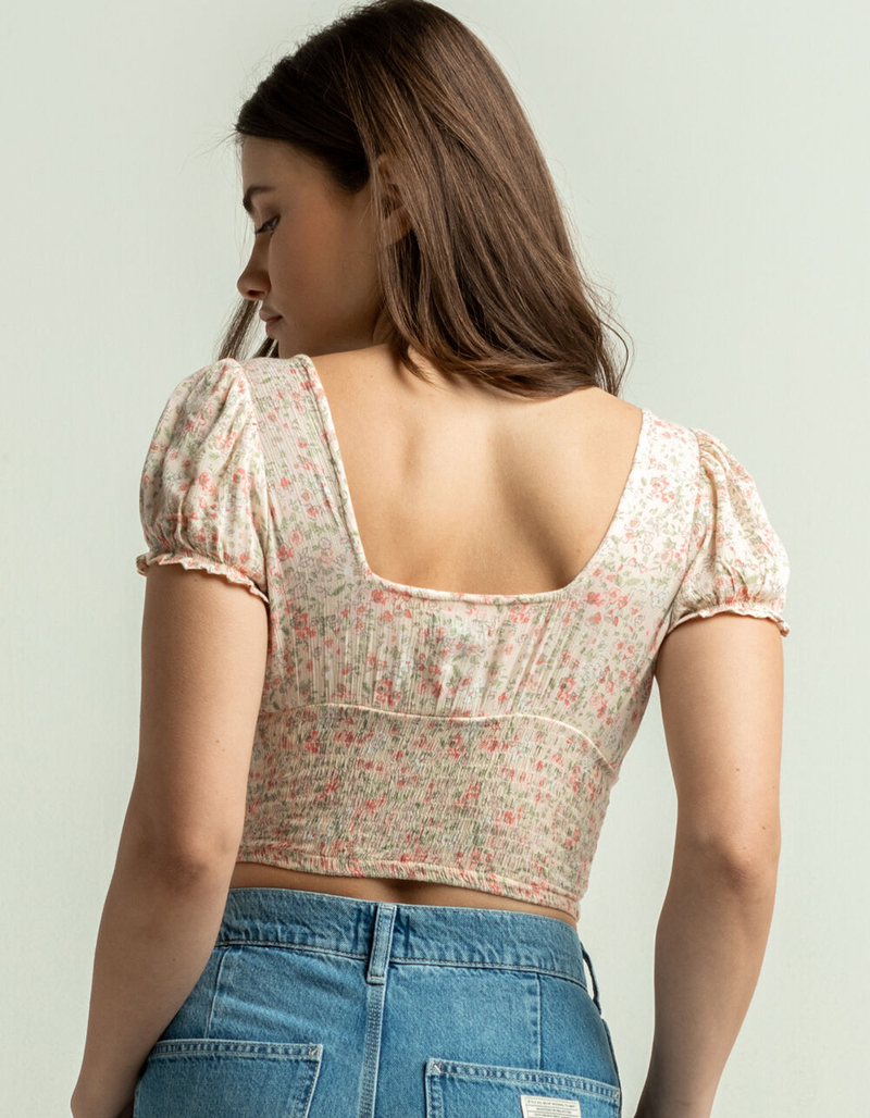 SKY AND SPARROW Ditsy Womens Cream Tie Front Smock Top image number 2