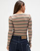 FULL TILT Notch Neck Stripe Womens Long Sleeve Rib Top image number 4