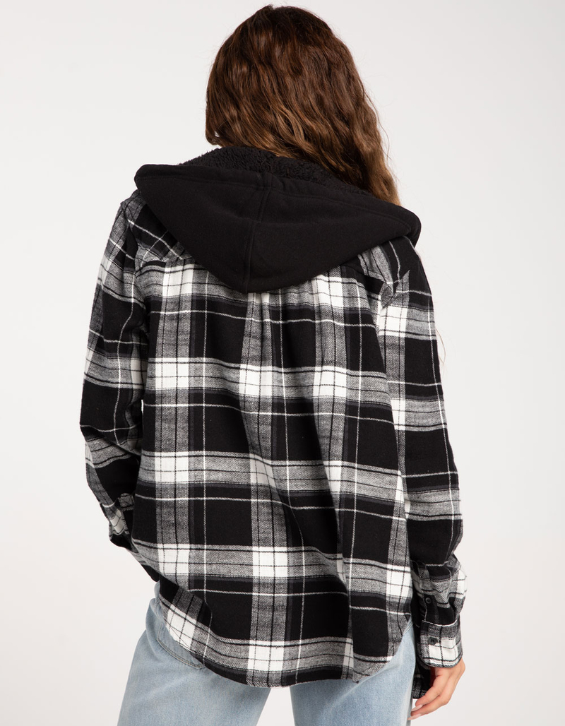 LOVE TREE Sherpa Lined Hood Womens Flannel Shirt image number 2