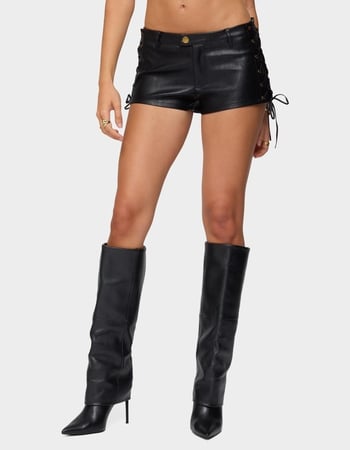 EDIKTED Kariss Lace Up Faux Leather Micro Shorts Primary Image