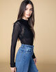 WEST OF MELROSE Sheer Comes Trouble Mock Neck Mesh Womens Top image number 1