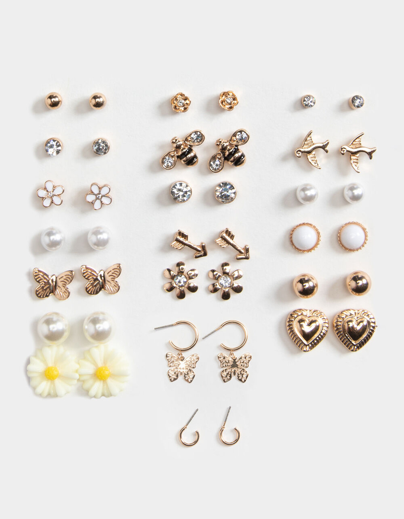 FULL TILT 20 Pack Ball Heart & Rhine Earrings Set image number 0