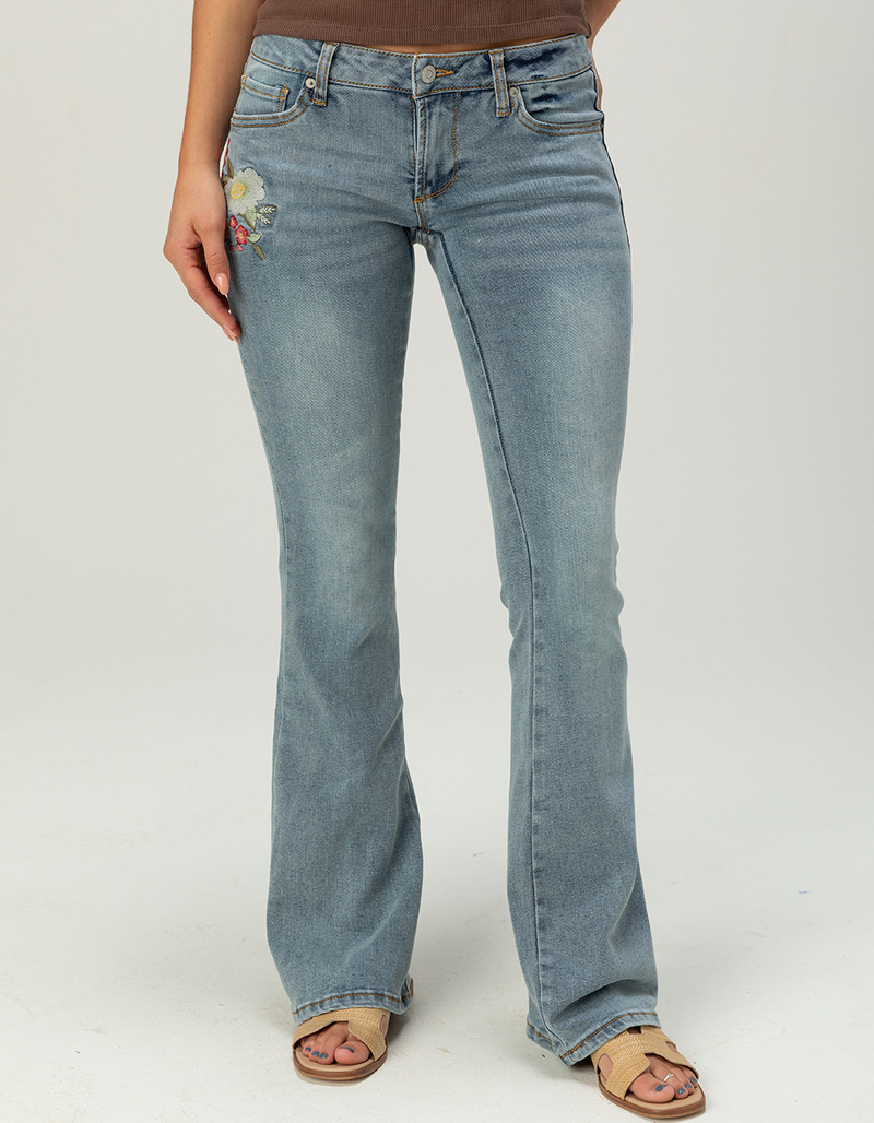 RSQ Womens Low Rise Floral Embroidered Bootcut Jeans image number 3