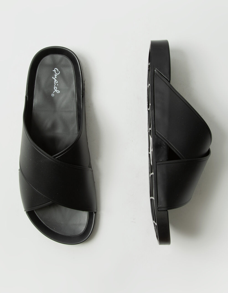 QUPID Crisscross Jelly Womens Black Slide Sandals image number 4