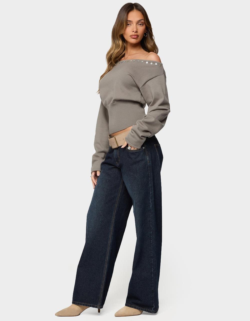 EDIKTED Carmela Iridescent Button Off Shoulder Sweater image number 3