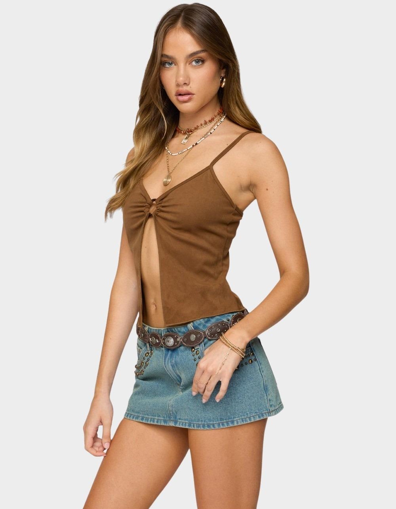EDIKTED Split Front Faux Suede Tank Top image number 4