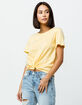 SKY AND SPARROW Solid Knot Front Yellow Womens Tee image number 2
