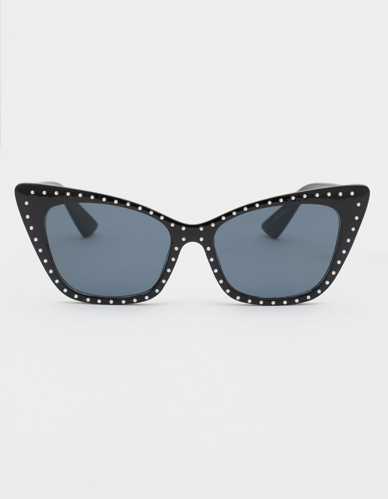 Rhinestone Plastic Cat Eye Black Sunglasses image number 1
