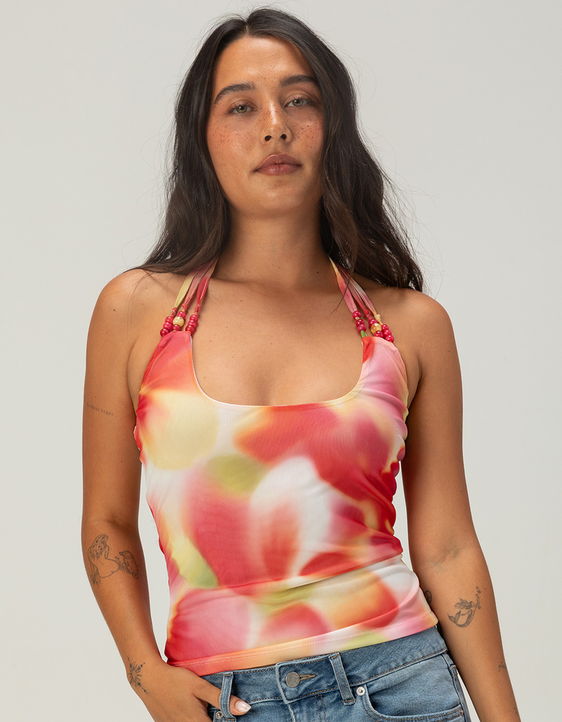 FULL TILT Womens Beaded Mesh Halter Top image number 0