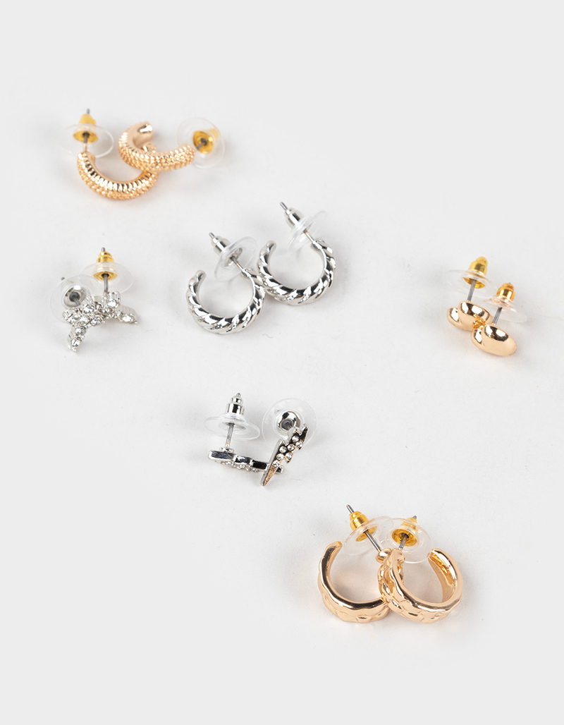 FULL TILT 6 Pack Cross/Heart Mixed Metal Hoop Earrings image number 0