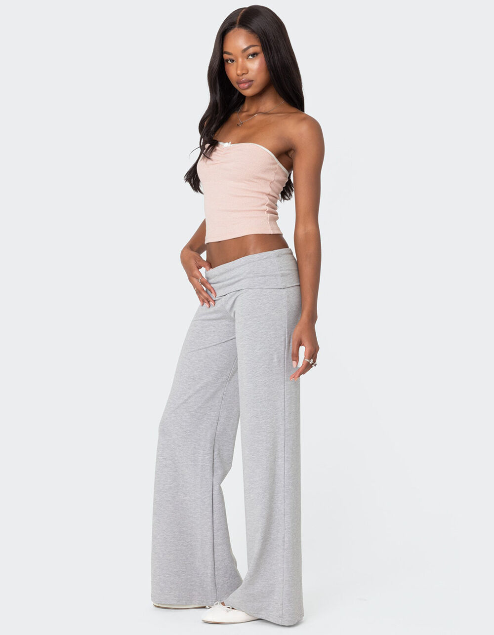 EDIKTED Wide Leg Fold Over Pants - GRAY | Tillys