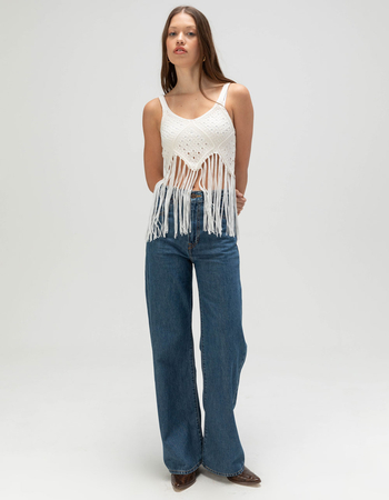 WEST OF MELROSE Crochet Fringe Womens Sweater Tank Top Alternative Image